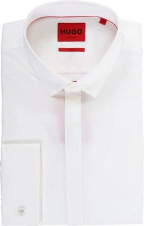 HUGO BOSS Formal Shirt - Heren - Zakelijke Overhemden - Wit - L - Katoen - Overhemden