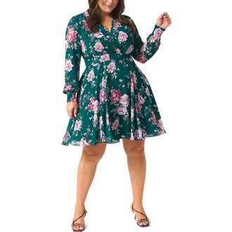 Ever New Freya Floral Long Sleeve A-Line Dress in Emerald Garden at Nordstrom Rack, Size 16W