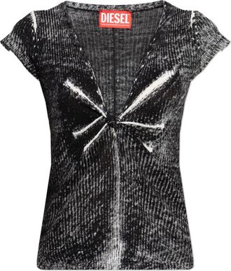 Diesel M-Lilou T-shirt - Dames - T-shirts - Zwart - 2XS - Leer - Tops