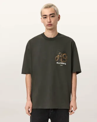 AllSaints Reticulate Oversized Graphic Snake Print T-Shirt