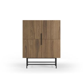 Calicosy Aparador alto 4 puertas, acabado en roble oscuro, altura 128 cm