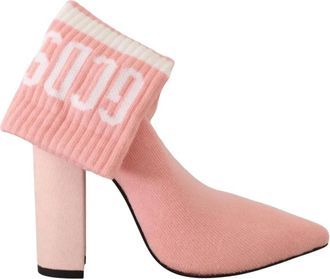 GCDS Stivaletti con tacco largo in camoscio con calzino logo - - Shoes - Donna - Rosa - 35 EU