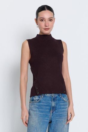 Central Park West Birch Sleeveless Turtleneck With Button Detail in Chocolate at Nordstrom, Size X-Small