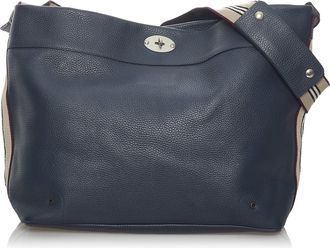 Burberry Pre-owned Womens Vintage Leather Crossbody Bag Blue Calf Leather - One Size