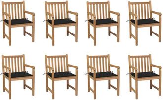 vidaXL Sillas De Jard&iacute;n 8 Uds Madera Maciza De Teca Cojines Negro Vidaxl