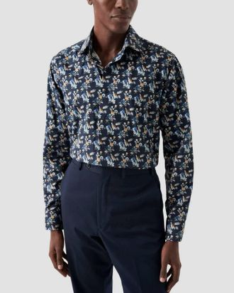 Eton Floral Print Shirt In Navy