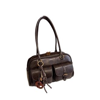 Generic Womens Retro Solid Color Pu Leather Shoulder Bag With Multiple Pockets, Large Capacity, Exquisite And Fashionable Handbag
