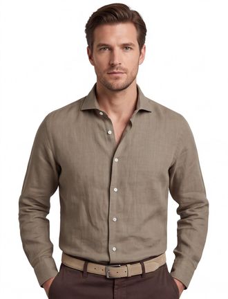 Profuomo Linnen overhemd Profuomo groen Regular fit