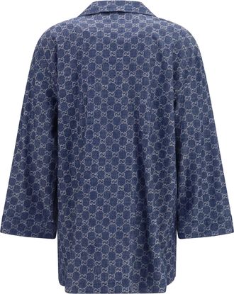 Gucci Womens Gg Jacquard Cotton Jacket Blue