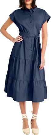 Maggy London Tie Waist Stretch Cotton Shirtdress in Navy Blazer at Nordstrom Rack, Size 18 (Similar To 16W)