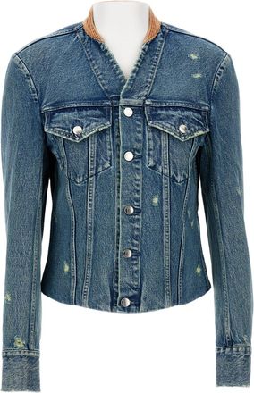 Tanaka Cropped Denim Jacket With Contrasting Tan Collar And Structured Detailing