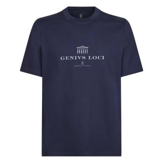 Brunello Cucinelli Brunello Cucinelli, T-Shirts, male, Blue, Size: S Graphic Cotton T-Shirt
