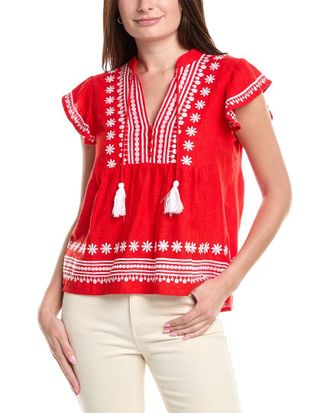 Sail to Sable Sail To Sable Ruffle Front Linen-Blend Top