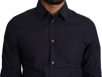 Dolce & Gabbana Mens Navy Blue Cotton Formal Dress Shirt Black