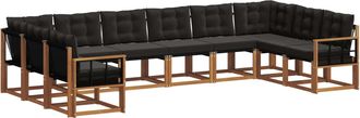 vidaXL Conjunto De Sof&aacute;s De Exterior 10 Uds. Natural Y Negro Vidaxl