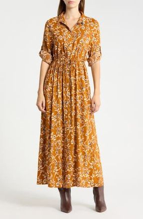 Ichi Floral Print Long Sleeve Shirtdress in Sugar Almond Flowers at Nordstrom Rack, Size 10 Us / 42 Eu