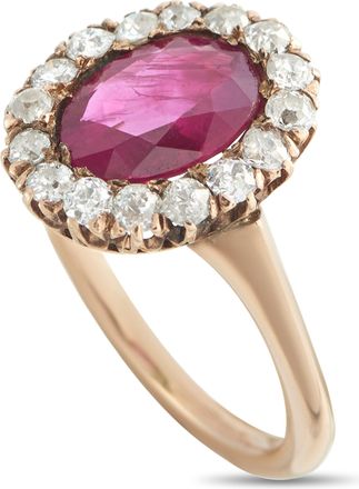 Luxury Bazaar Antique 18K Rose Gold 0.30ct Diamond and Ruby Ring MF06-051826