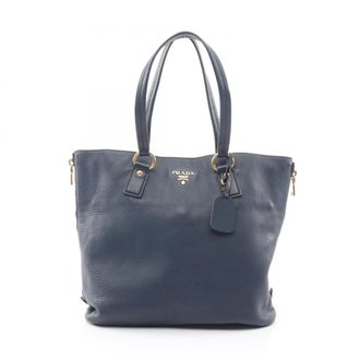 Prada Navy Leather Handbag Tote Bag (Pre-Owned)