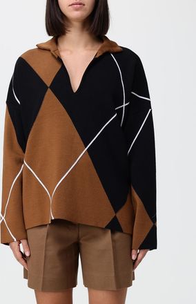 Max Mara Oversized Argyle Wool Polo Jumper with V-Neck and Dropped Shoulders