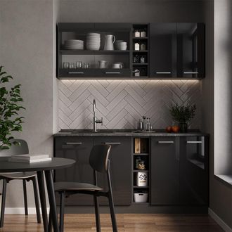 Vicco Cocina Vers&aacute;til R-line, Antracita Brillo Intenso/antracita, 160 Cm, Et Roble