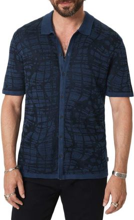 John Varvatos Cayden Jacquard Short Sleeve Full Button Cardigan in Navy at Nordstrom, Size Xx-Large