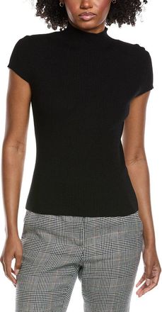 Elie Tahari Cap Sleeve High Neck Rib Top