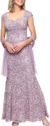 Alex Evenings Soutache Sequin Lace A-Line Gown with Wrap in Wisteria at Nordstrom, Size 12