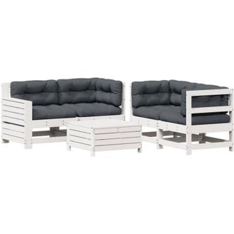 vidaXL Set Muebles Jard&iacute;n 5 Pzas Con Cojines Madera Maciza Pino Blanco Vidaxl