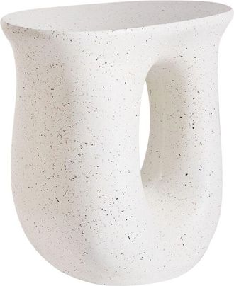 Beliani Mesa Auxiliar Decorativa Mgo Fibra De Vidrio Forma Irregular Resistente A Los Rayos Uv Manchas &Oacute;xido Agua Y Viento 42 X 28 Cm Blanco Crema Idro