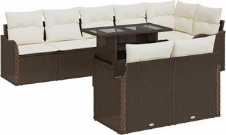 vidaXL Conjunto De Sof&aacute; De Jard&iacute;n 9 Pcs Marr&oacute;n Rattan De Poli&eacute;ster Vidaxl