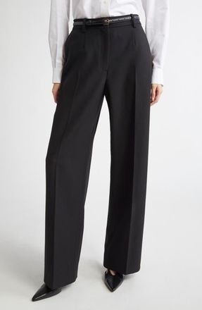 Toteme Tailored Double Pleat Wool Flannel Trousers in Black at Nordstrom, Size 0 Us