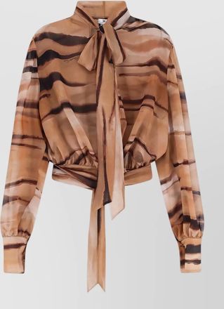 Elisabetta Franchi cropped shirt animalier print bow tie waist