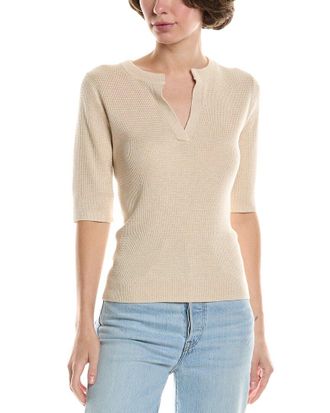 Lilla P Elbow Sleeve Split Neck Sweater