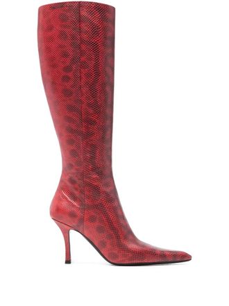 Alexander Wang snakeskin-effect knee-high boots - Red
