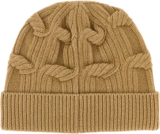 Stella McCartney Womens Chain Wool-Knit Beanie Camel