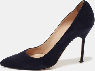 Manolo Blahnik Navy Blue Suede Bb Pointed Toe Pumps