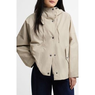 Barbour Kingswood Showerproof Hooded Jacket in Light Sand/Navy Gingham at Nordstrom, Size 10 Us
