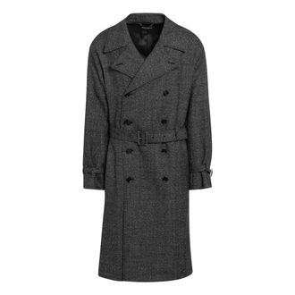 Dolce & Gabbana Belted Coats, male, Gray, M, Double-Breasted Coat