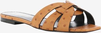 Saint Laurent Flache Pantoletten aus Leder in Straussen-Optik Tribute 05
