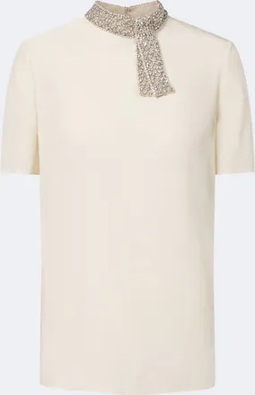 Valentino Embellished silk cr&ecirc;pe de chine top