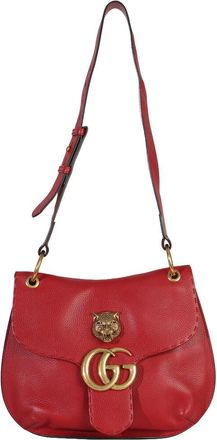 Gucci Red Leather Cellarius Feline Gg Marmont Flap Shoulder Bag (Authentic Pre-Loved)