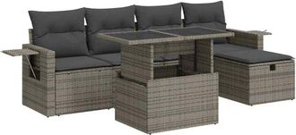 vidaXL Set De Muebles De Jard&iacute;n 6 Pzas Y Cojines Rat&aacute;n Sint&eacute;tico Gris Vidaxl