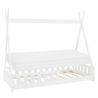ML Design Ml-design - Cama Infantil Tipi Blanca Con Colch&oacute;n De Espuma Fr&iacute;a 80x160 Cm Protecci&oacute;n Antica&iacute;da Somier Estructura Listones De Madera Maciza De Pino Pa
