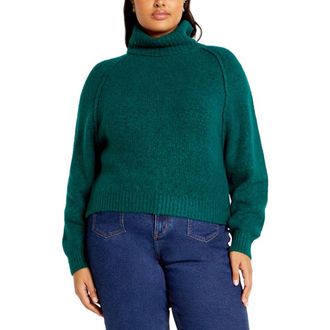 City Chic Demi Turtleneck Sweater in Teal at Nordstrom, Size Xxs