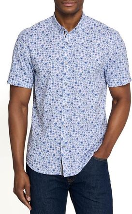 Brooklyn Brigade Greenpoint Garden Short Sleeve Button Down Performance Shirt in White/blue at Nordstrom, Size Xx-Large