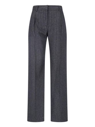 Lardini Dark Grey Wool Pinstripe Straight-Leg Pants