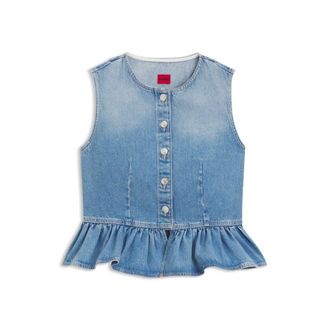 HUGO BOSS Regular-fit sleeveless blouse in denim with peplum hem