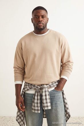 Trendyol MAN Heren Grijs Effen Lang, Oversized Grote maten Sweatshirts
