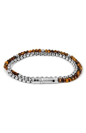 Thompson Mens Tigers Eye Double Wrap Bracelet in Brown at Nordstrom, Size Medium
