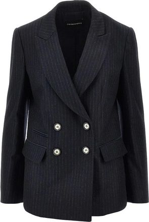 Emporio Armani Giacca doppiopetto in misto lana gessata - - Jackets - Donna - Blu - M